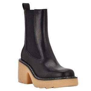 Nib Marc Fisher Fredy Black Leather Lug Sole Bootie